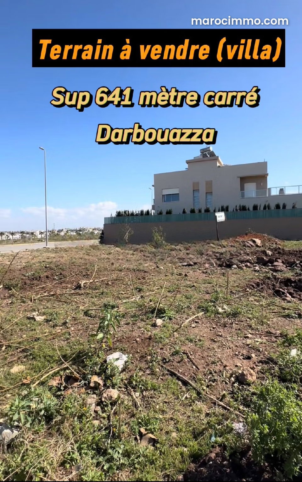 Vente terrain pour villa à Dar Bouazza. Superficie 641 m²