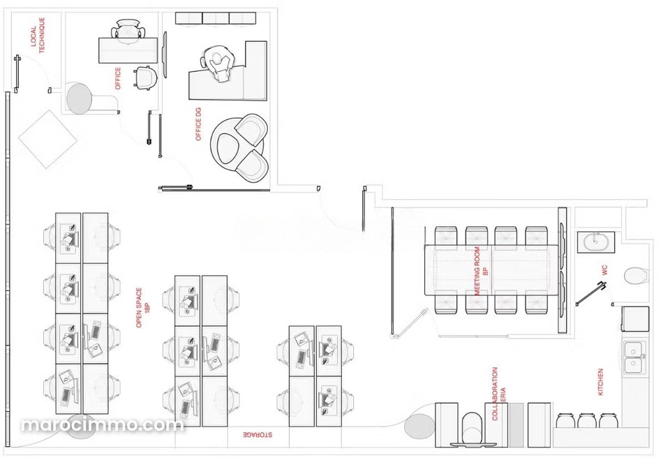 Location bureau aménagé et meublé 118m2 CFC, Casablanca