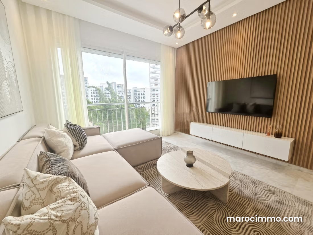 Furnished 99 m² Apartment, 2 Bedrooms, Garden and Garage, Riyad, Rabat — Rabat