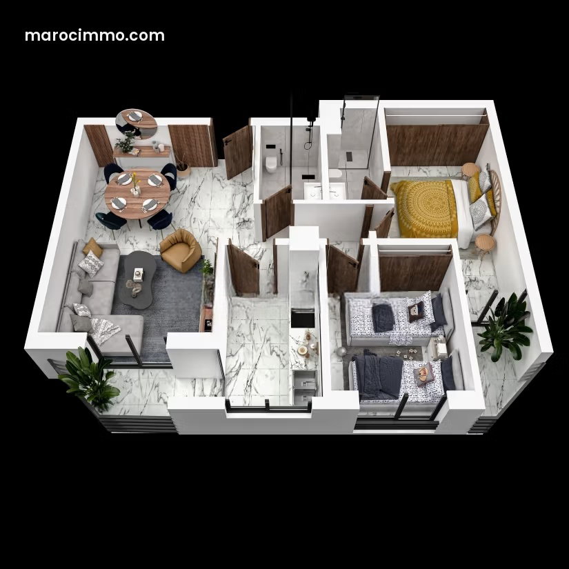 72 m² Apartment, 2 Bedrooms with Terrace, Maarif, Casablanca — Casablanca