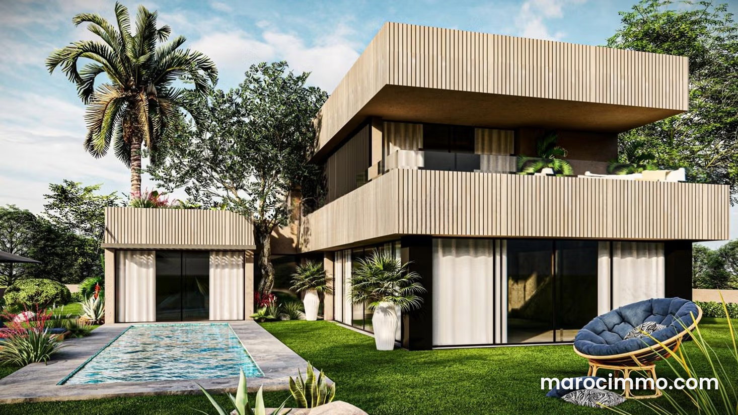 Villa contemporaine 400 m², piscine et vue Atlas, Route d'Ourika — Marrakech
