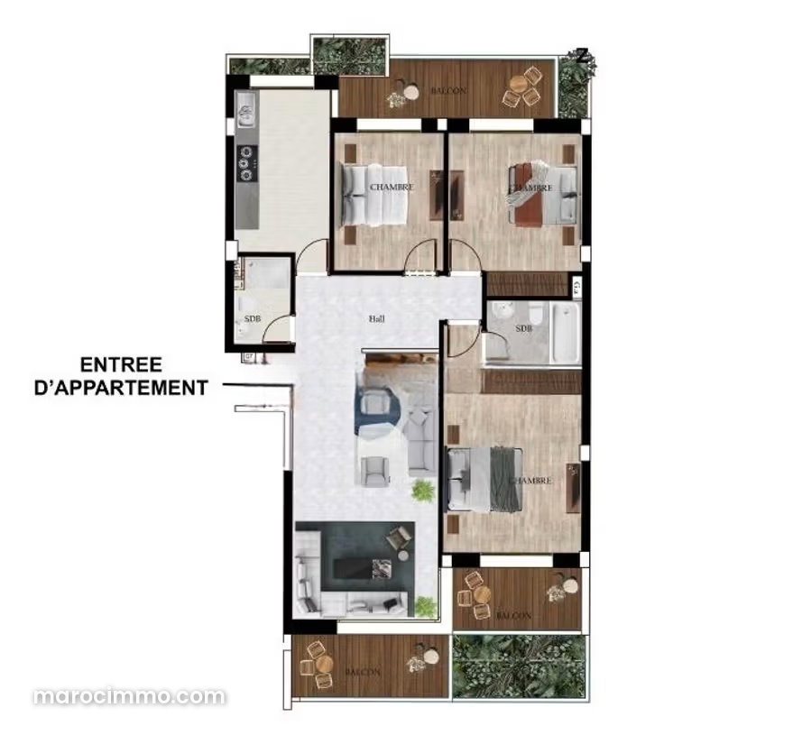 126 sqm Apartment with Sea Views, Pool and Gardens in Dar Bouazza — Dar Bouazza
