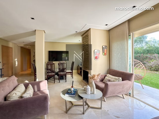 Bel Appartement rez de jardin à vendre à Bouskoura – 3 chambres, jardin arboré, 3 façades, résidence sécurisée avec piscines — 3